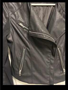 Y2K Black Vegan Leather Moto Jacket soft asymmetrical zippers Small